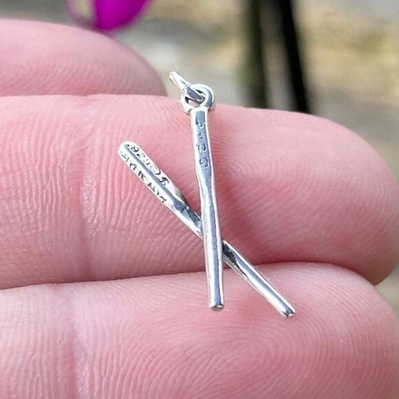 Sterling Silver Oxidized 3D Chopsticks Charm - Picture 1 of 3